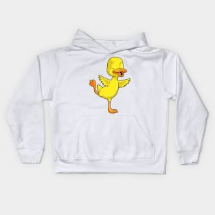 Duck at Yoga Fitness on a Leg Kids Hoodie